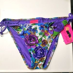 Betsey Johnson Floral Mesh Bikini Bottom Size L